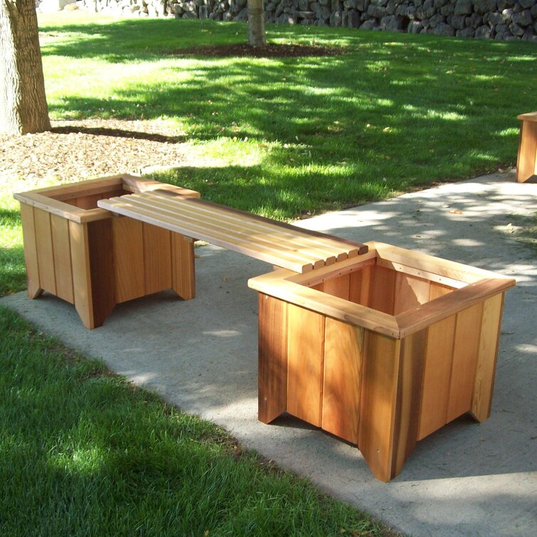 Wooden garden deals bench with planters